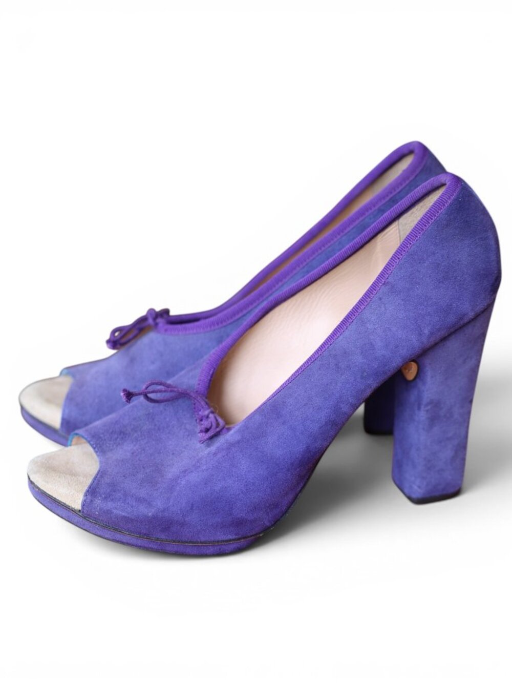 Repetto Paris Purple Suede Peep Toe Block Heel Pumps * EU 40 * France